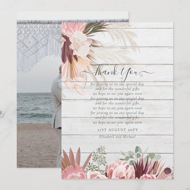 BUDGET Photo Thank You Card Pampas Grass Wedding (Front/Back)