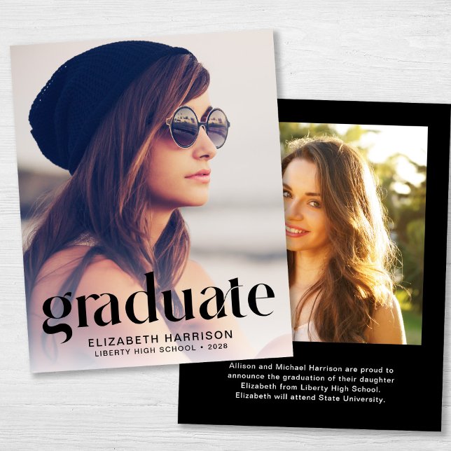 Budget Photo Trendy Black Graduation Announcement (Creator Uploaded)