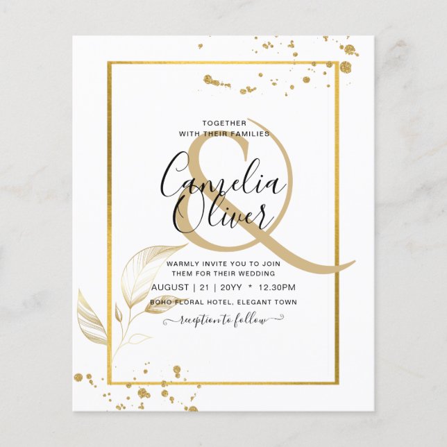 Budget Photo Wedding Invitation Classic White GOLD Flyer (Front)