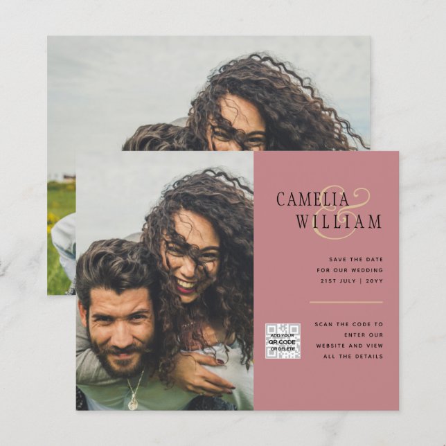 Budget Photo Wedding Invitation Save Date QR Code  (Front/Back)