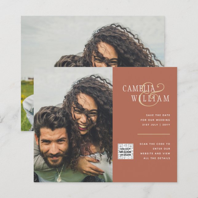 Budget Photo Wedding Invitation Save Date QR Code  (Front/Back)