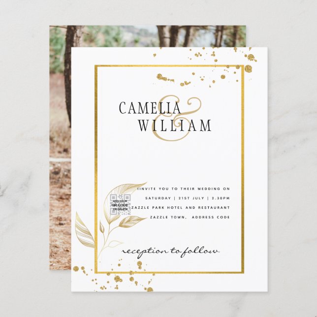 Budget Photo Wedding Invitation Save Date QR Code  (Front/Back)