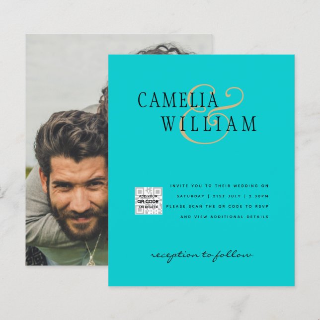 Budget Photo Wedding Invitation Save Date QR Code  (Front/Back)