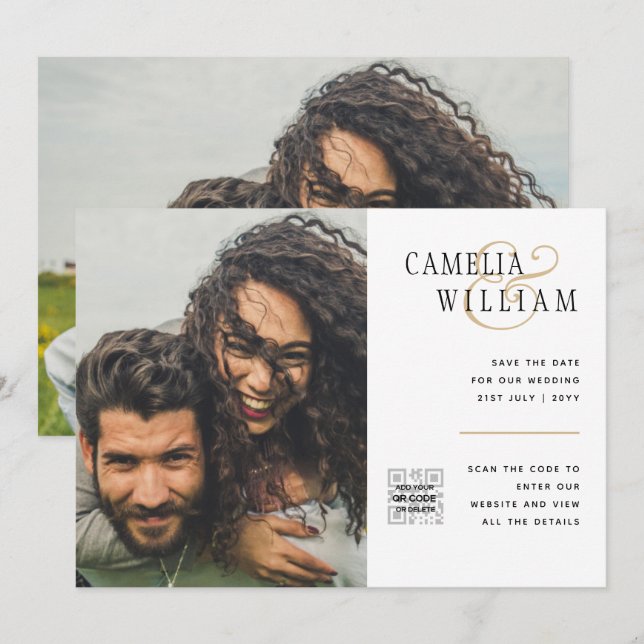 Budget Photo Wedding Invitation Save Date QR Code  (Front/Back)