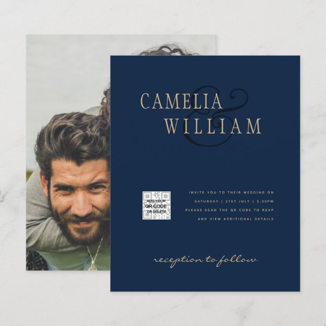 Budget Photo Wedding Invitation Save Date QR Code  (Front/Back)