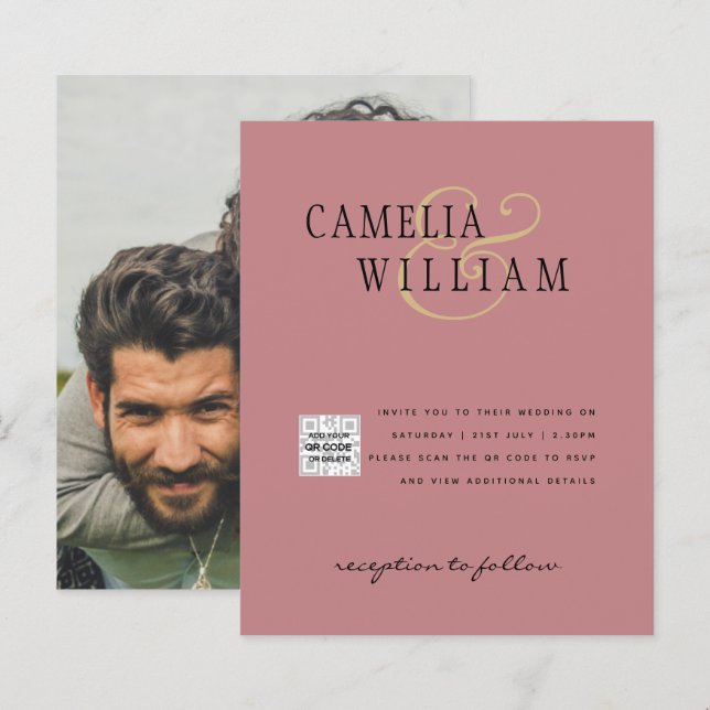 Budget Photo Wedding Invitation Save Date QR Code  (Front/Back)