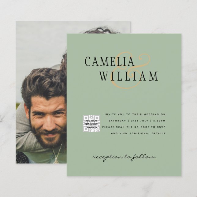 Budget Photo Wedding Invitation Save Date QR Code  (Front/Back)