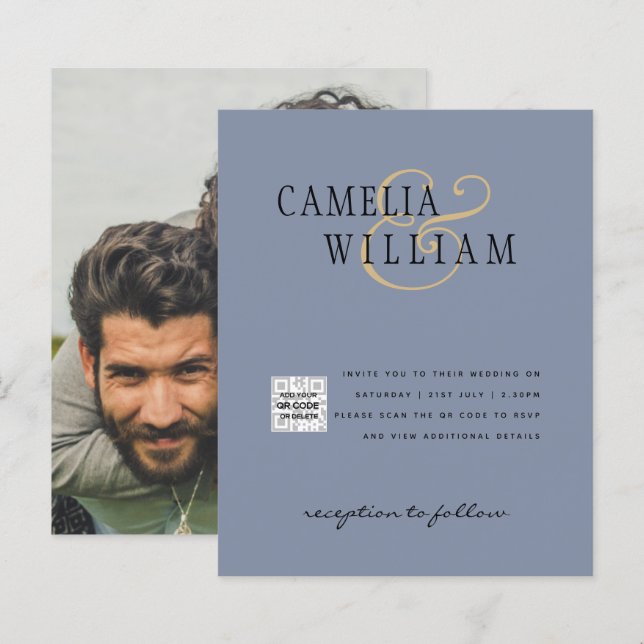 Budget Photo Wedding Invitation Save Date QR Code  (Front/Back)