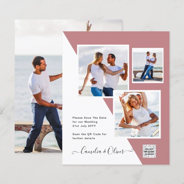 Budget Photo Wedding Invitation Save Date QR Code  (Front/Back)