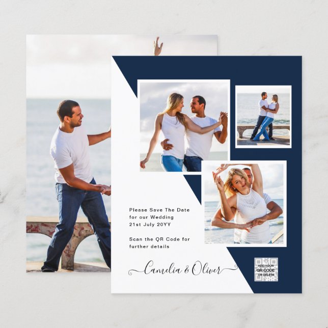 Budget Photo Wedding Invitation Save Date QR Code  (Front/Back)