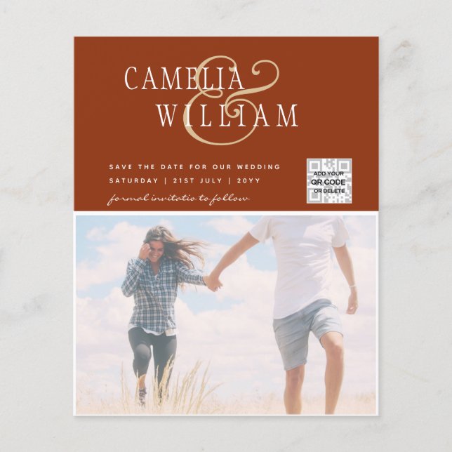 BUDGET Photo Wedding Invitation Save Date QR Code Flyer (Front)