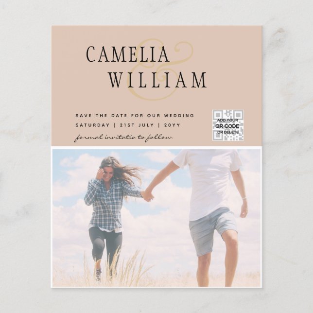 BUDGET Photo Wedding Invitation Save Date QR Code Flyer (Front)