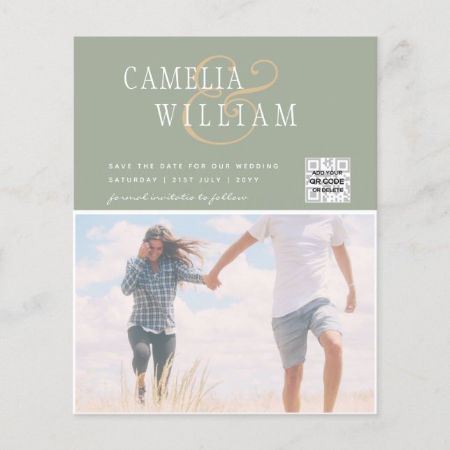 BUDGET Photo Wedding Invitation Save Date QR Code Flyer (Front)
