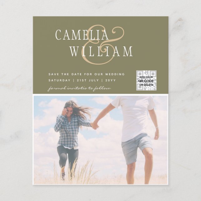 BUDGET Photo Wedding Invitation Save Date QR Code Flyer (Front)
