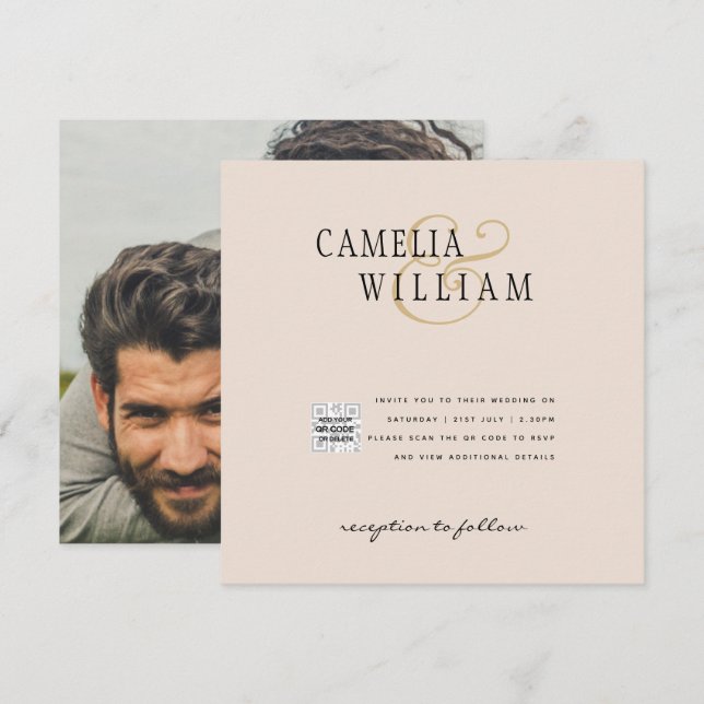 Budget Photo Wedding Invitations Champagne Cream   (Front/Back)