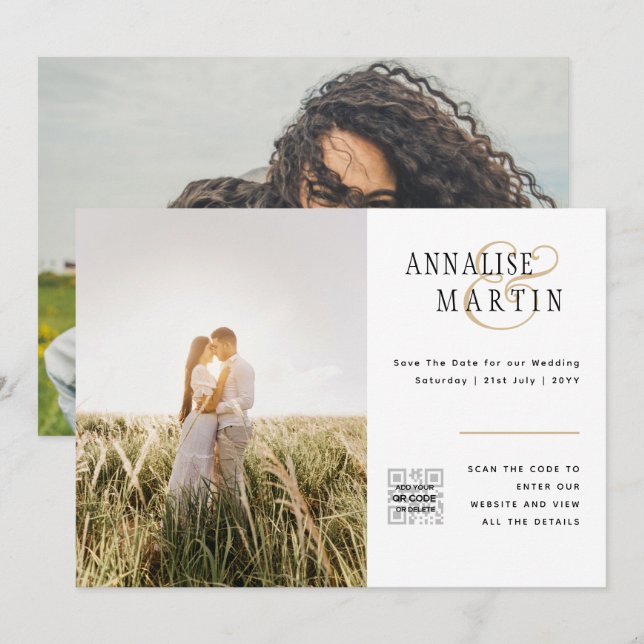 BUDGET PHOTO WEDDING QR CODE SAVE DATE INVITATION (Front/Back)