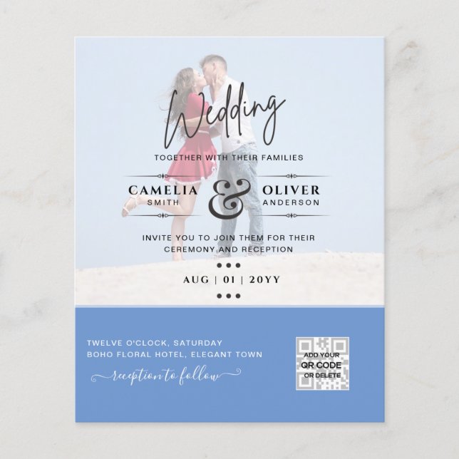 BUDGET PHOTO WEDDING QR SCANNING CODE INVITATIONS FLYER (Front)