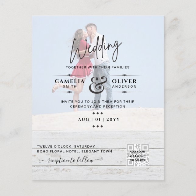 BUDGET PHOTO WEDDING QR SCANNING CODE INVITATIONS FLYER (Front)
