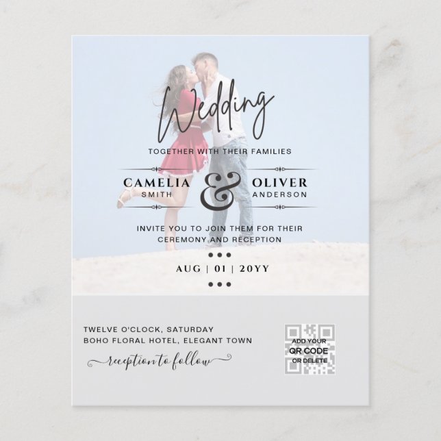 BUDGET PHOTO WEDDING QR SCANNING CODE INVITATIONS FLYER (Front)