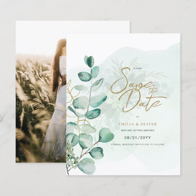BUDGET PHOTO Wedding Save Date Rustic Botanical (Front/Back)