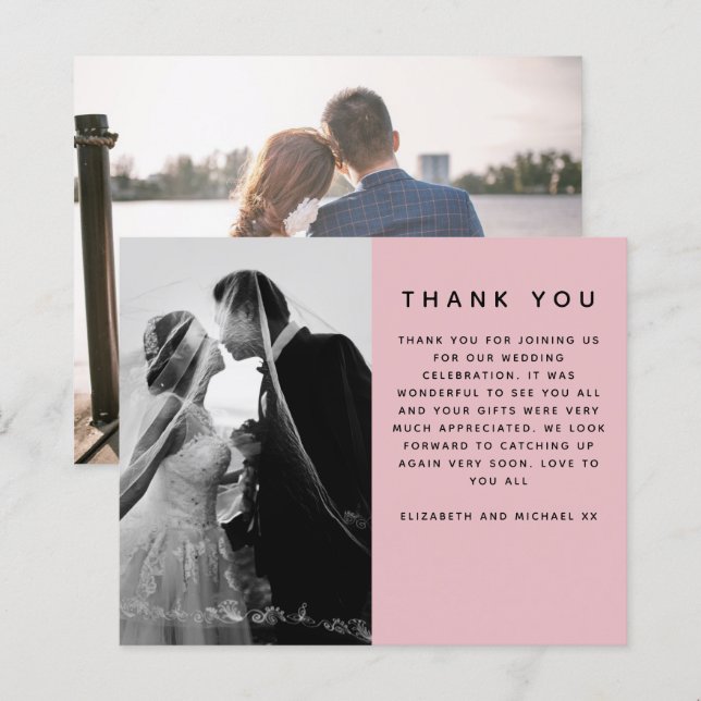 BUDGET Photo Wedding Thank You Modern Pink Simple (Front/Back)