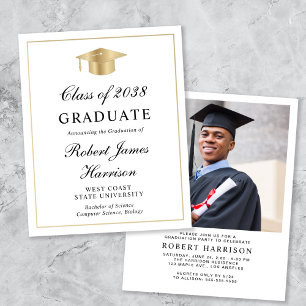 Budget Photo White Gold Graduation Party Invite