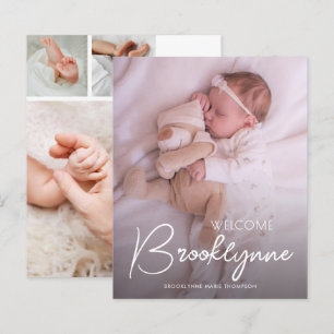Budget Photo White Script Birth Announcement