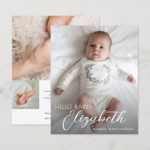 Budget Photo White Script Birth Announcement