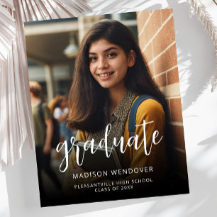 Budget Photo White Script Graduation Announcement