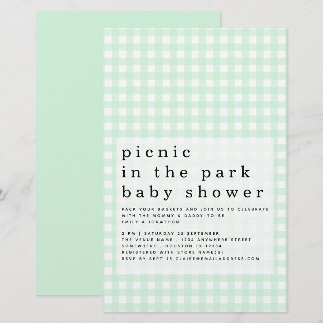 Budget Picnic Park Baby Shower Green Gingham (Front/Back)