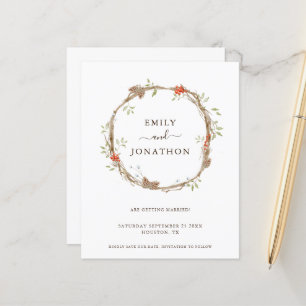 Budget Pine Berries Festive Wedding Save The Date