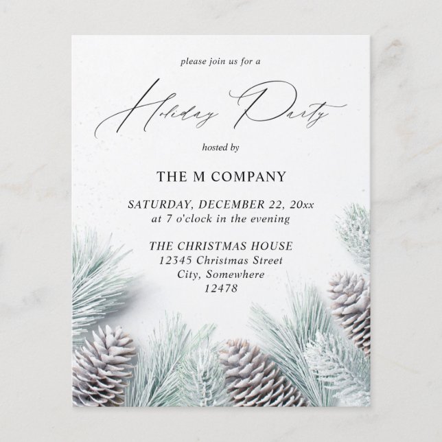 Budget Pine Cone & Snow Holiday Party Flyer (Front)