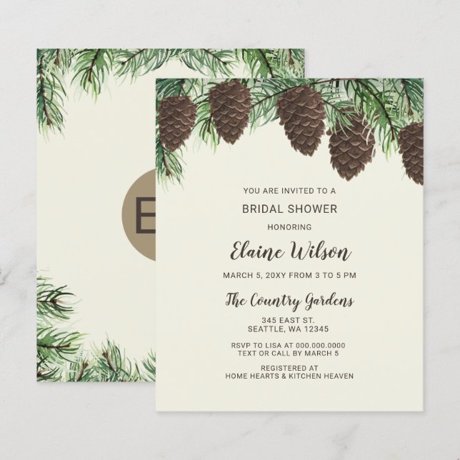 Budget Pine Cone Winter Bridal Shower Invitation (Front/Back)