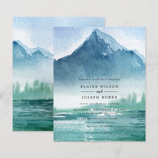 Budget Pine Mountains Lake Wedding Invitation (Front/Back)