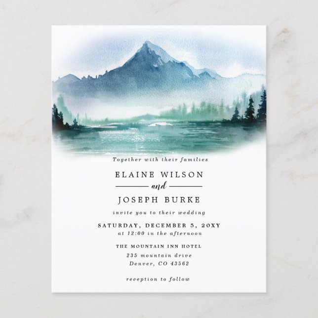 Budget Pine Mountains Lake Wedding Invitation (Front)