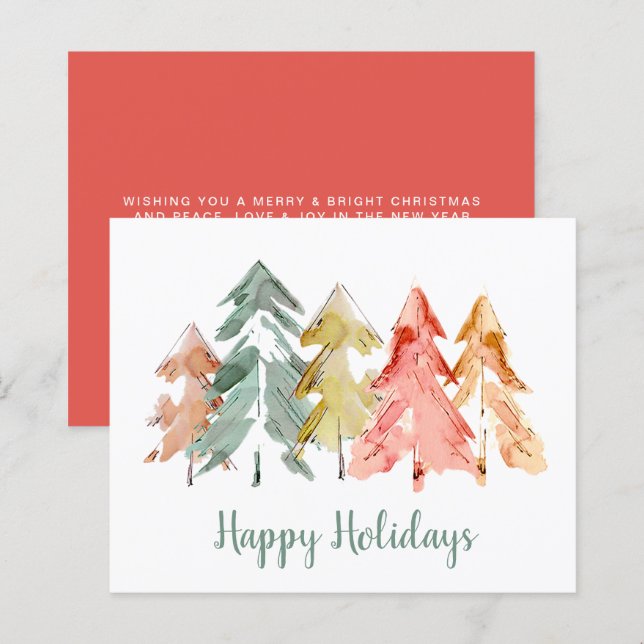 Budget Pine Tree Watercolors Christmas Card (Front/Back)