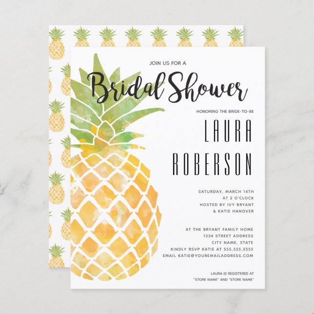 Budget Pineapple Bridal Shower Invitation (Front/Back)