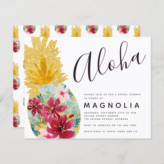 Budget Pineapple Floral Bridal Shower Invitation (Front/Back)