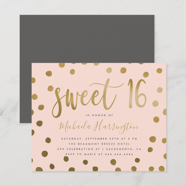 Budget Pink and Gold Confetti Sweet 16 Birthday (Front/Back)