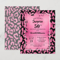 Budget Pink Black Leopard Birthday Invitations