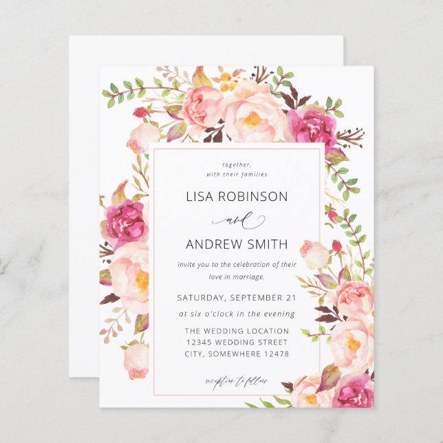 Budget Pink Blooming Blush Floral Wedding V3 (Front/Back)