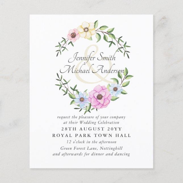 Budget Pink Blue Floral Wedding Ampersand (Front)