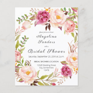 Budget Pink Blush Blooming Bridal Shower Flyer