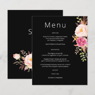 Budget Pink Blush Blooming Floral Menu- Black