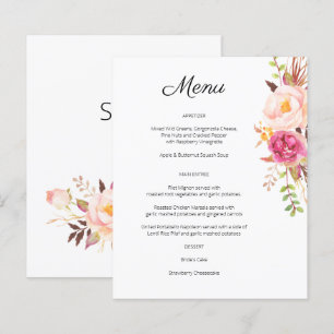 Budget Pink Blush Blooming Floral Menu- White