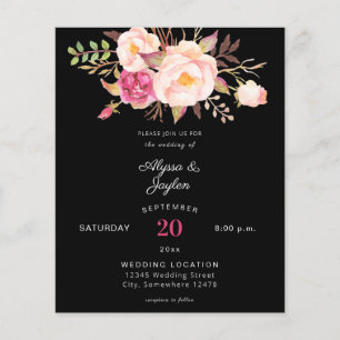 Budget Pink Blush Floral Black Wedding Flyer