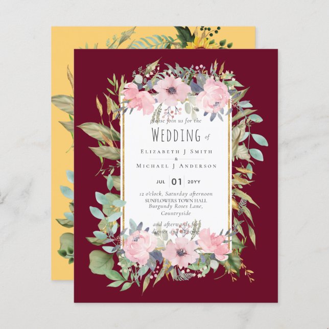BUDGET  Pink Blush Floral Sage Greenery Wedding (Front/Back)