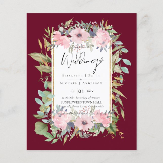 BUDGET  Pink Blush Floral Sage Greenery Wedding Flyer (Front)
