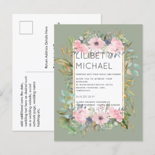 BUDGET  Pink Blush Floral Sage Greenery Wedding Postcard