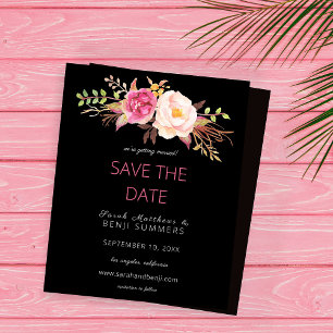 Budget Pink Blush Floral Save the Date - Black
